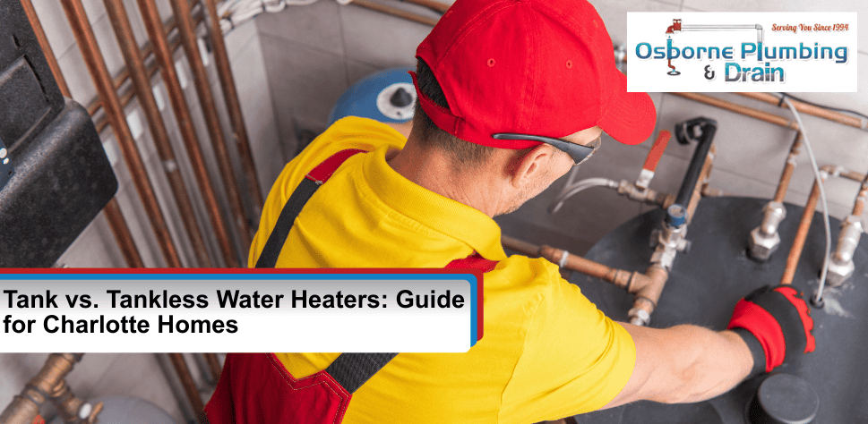 Plumber repairing tank water heater in Charlotte